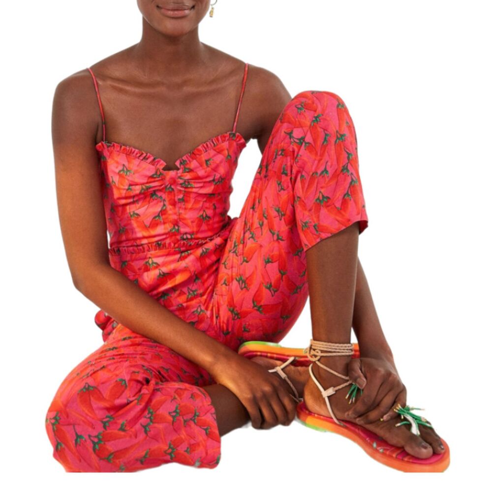 FARM Rio Pink Floral Ruffle Jumpsuit – Size Small